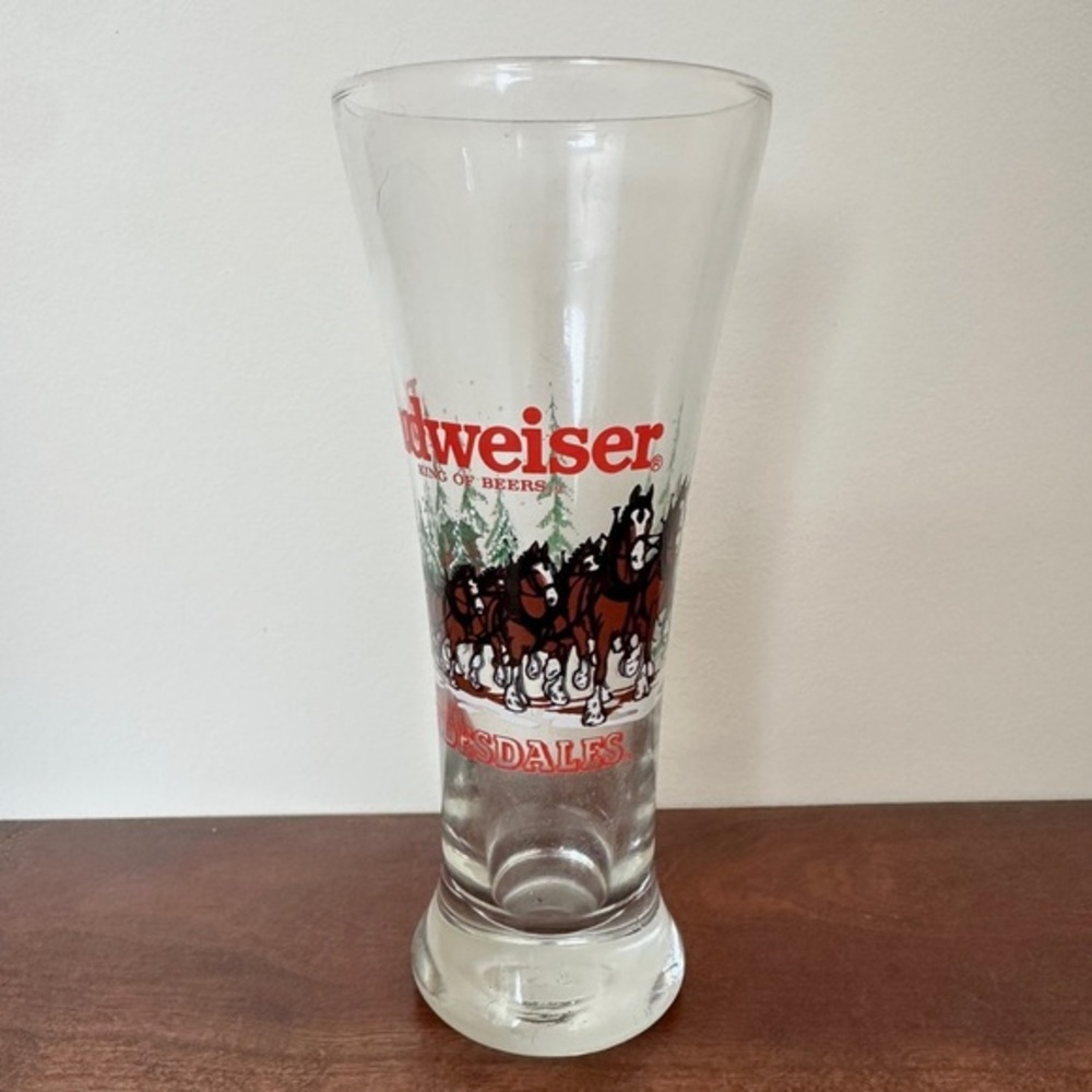 Budweiser Clydesdales Christmas Pilsner Beer Glass Vintage 1988 Holiday